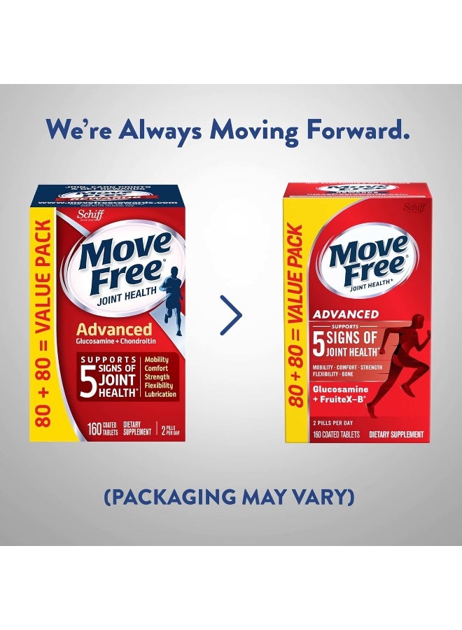 Move Free Move Free Advanced Glucosamine Chondroitin + Calcium Fructoborate Joint Support Supplement, Supports Mobility Comfort Strength Flexibility & Bone - 160 Tablets (80 servings)*  - Image 5