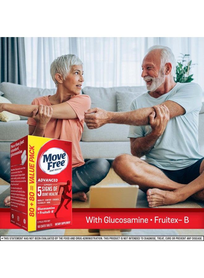 Move Free Move Free Advanced Glucosamine Chondroitin + Calcium Fructoborate Joint Support Supplement, Supports Mobility Comfort Strength Flexibility & Bone - 160 Tablets (80 servings)*  - Image 2