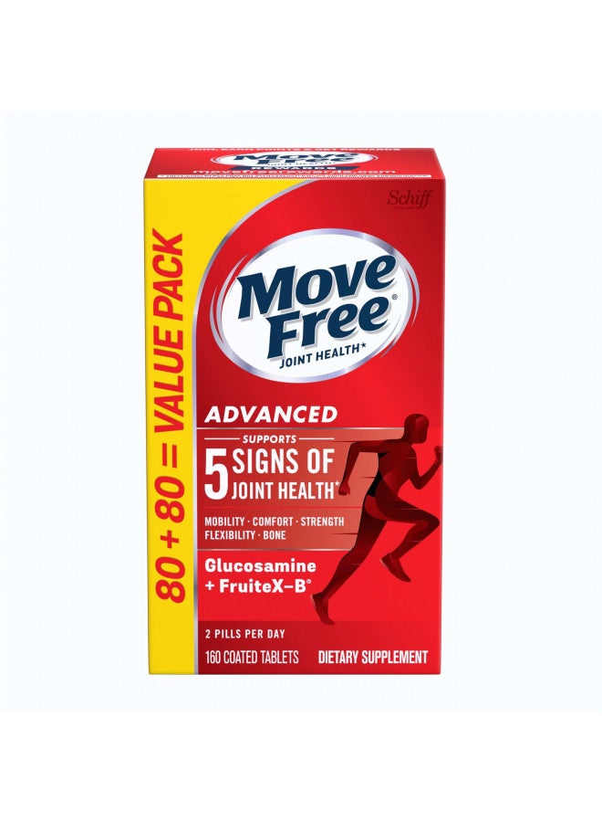 Move Free Move Free Advanced Glucosamine Chondroitin + Calcium Fructoborate Joint Support Supplement, Supports Mobility Comfort Strength Flexibility & Bone - 160 Tablets (80 servings)*  - Image 1