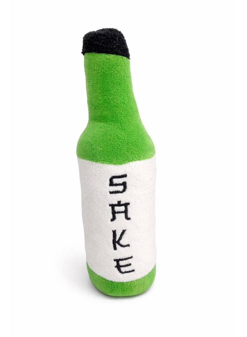 Sake Bottle Shaped Plush Dog Toy, Green and White, Fun Novelty Pet Chew Toy - Image 2