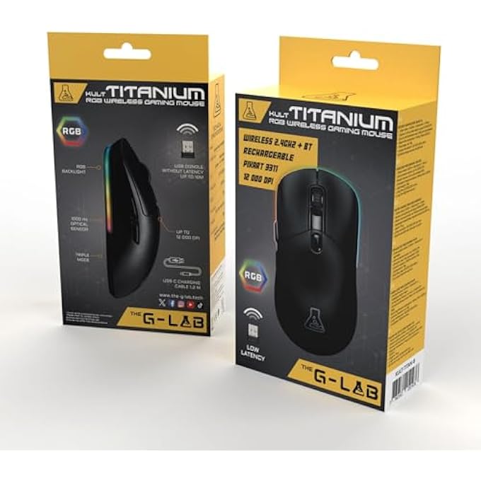 THE G-LAB KULT TITANIUM WIRELESS GAMING MOUSE BLUETOOTH / 2.4GHZ / CABLE - TRIPLE MODE, 100H BATTERY LIFE, RGB, 12,000 DPI - 100% PERSONALISED FOR PC, PS4, PS5, XBOX - NEW - Image 2