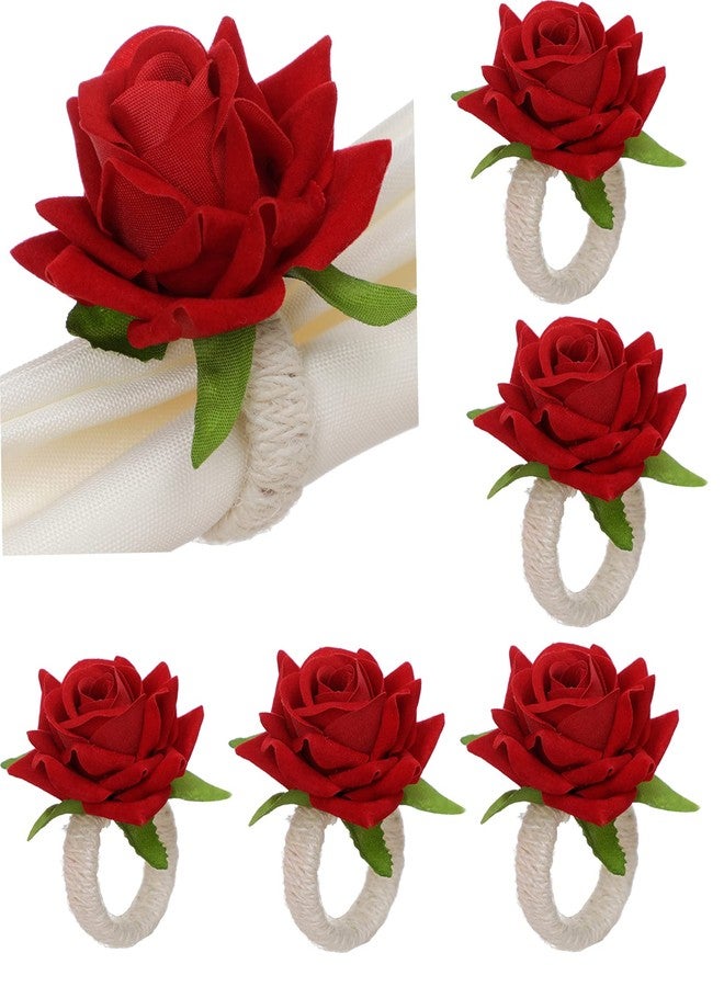 Sheliky 6Pcs Napkin Rings Rose Napkin Holders Bridal Napkin Buckle Dining Table Ring for Valentine's Day, Wedding, Anniversary, Holiday Party Dinner Decor Favor - Image 1