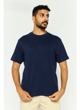 Threadbare Men Crew Neck Short Sleeves Textured Jerro T-Shirt, Navy  - Image 1