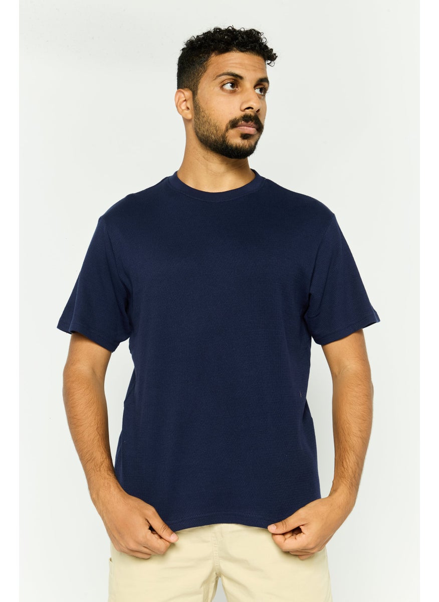 Threadbare - Men Crew Neck Short Sleeves Textured Jerro T-Shirt, Navy - Image 1