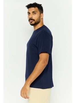 Threadbare Men Crew Neck Short Sleeves Textured Jerro T-Shirt, Navy  - Image 3