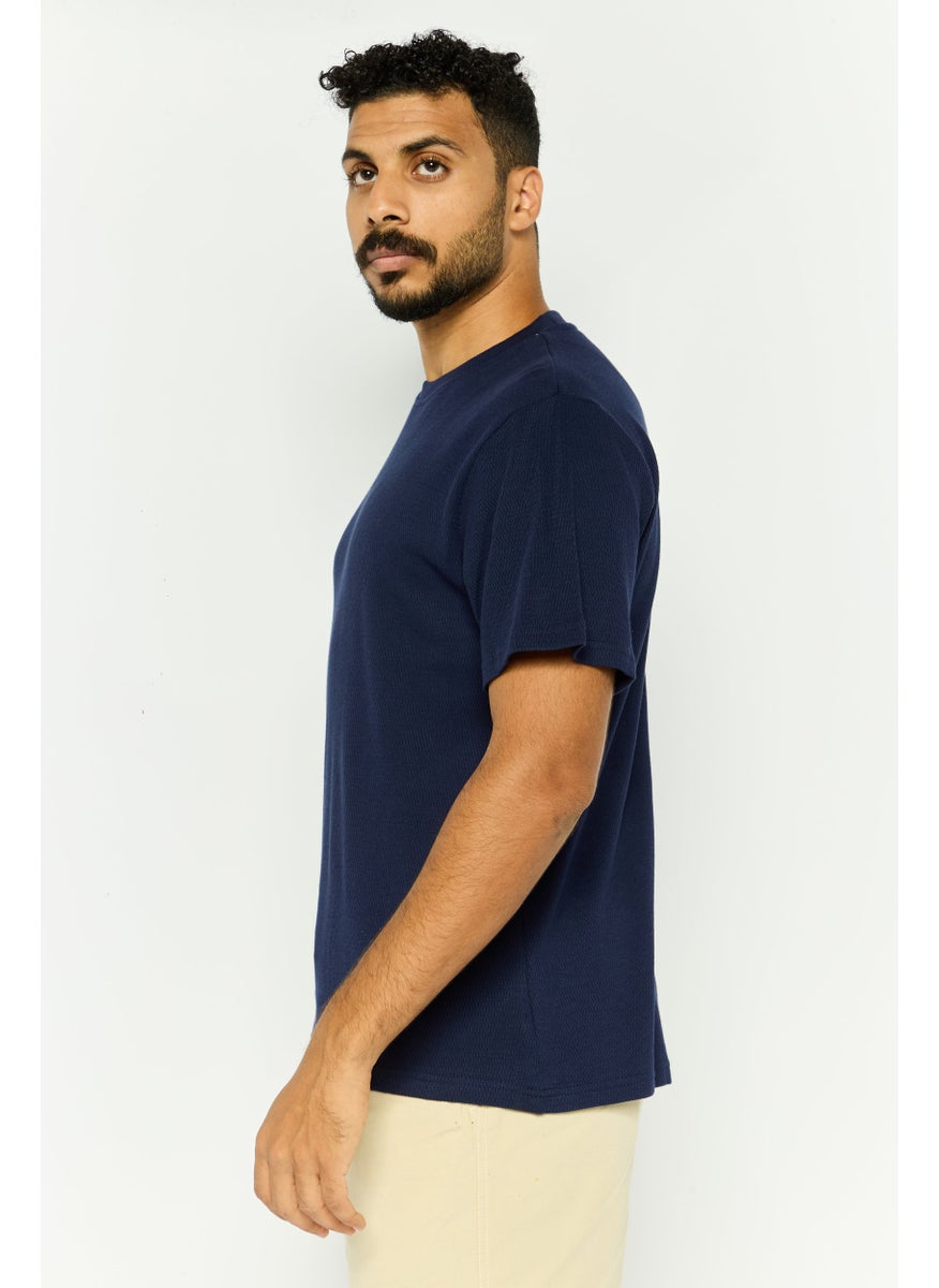 Threadbare - Men Crew Neck Short Sleeves Textured Jerro T-Shirt, Navy - Image 1