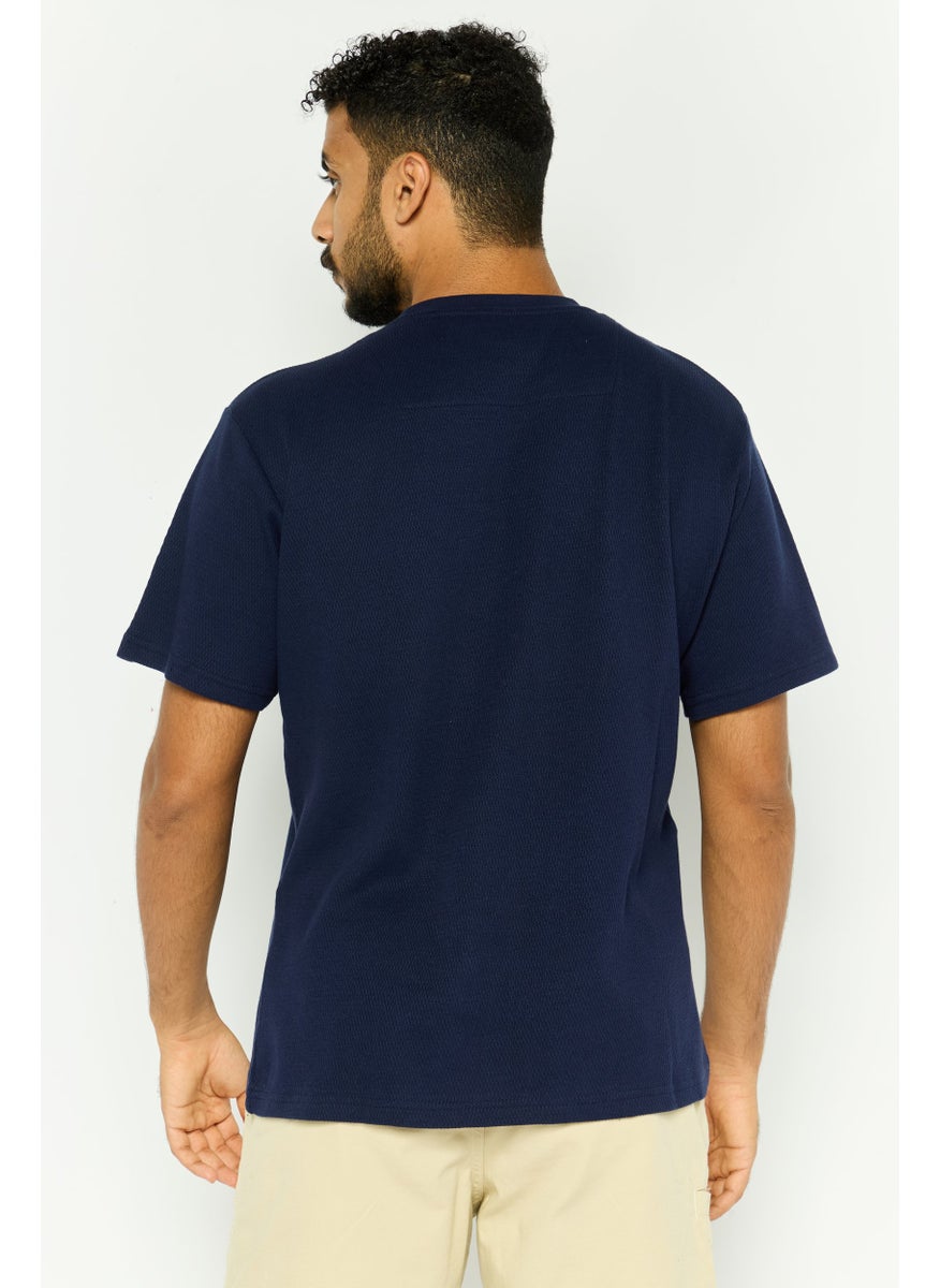 Threadbare - Men Crew Neck Short Sleeves Textured Jerro T-Shirt, Navy - Image 1