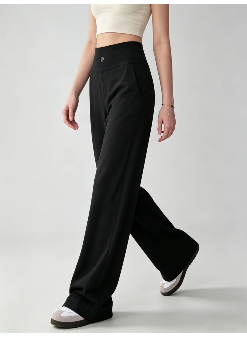 Lululemon Women's High Waist Wide Leg Pants - Smooth Casual Pants with Minimalist Logo, Suitable for Sports, Leisure and Daily Wear (Black) - Image 5