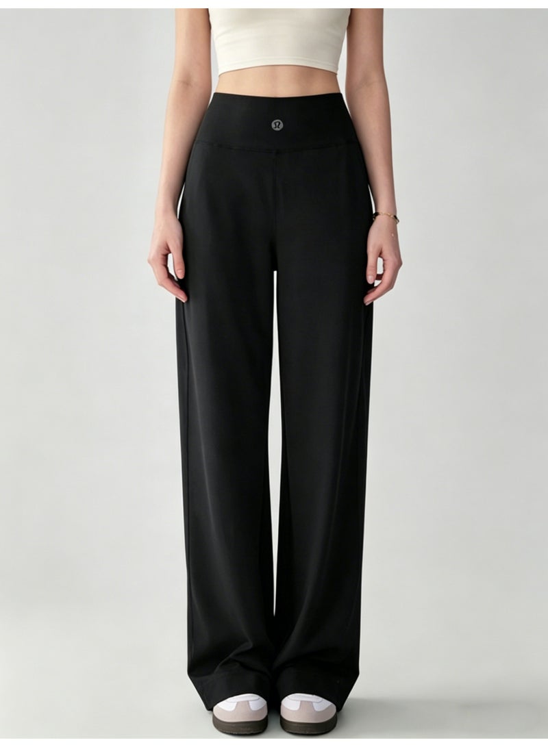 Lululemon Women's High Waist Wide Leg Pants - Smooth Casual Pants with Minimalist Logo, Suitable for Sports, Leisure and Daily Wear (Black) - Image 1