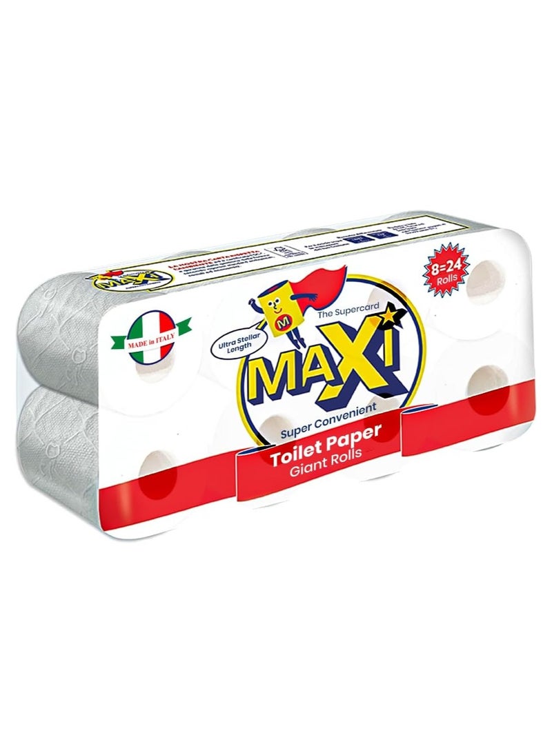 Maxi Supercarta Toilet Roll 2 Ply Giant Rolls - 8 Rolls - 326 High Absorbent Sheets per Roll - Image 1