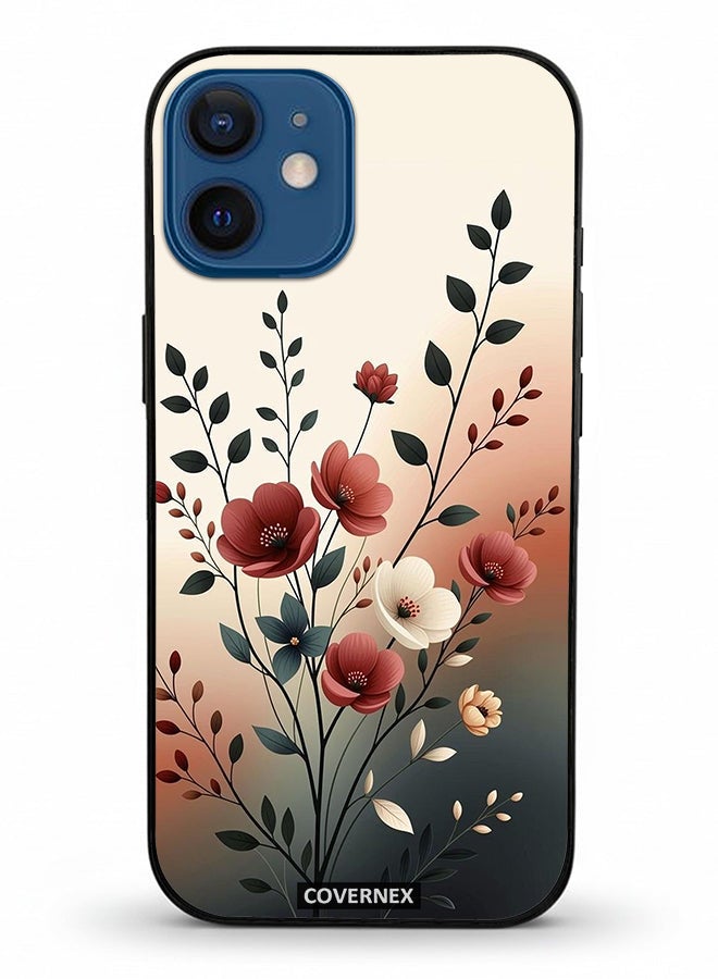 Covernex Apple iPhone 12 Mini Protective Case Cover Printed Featuring Elegant Soft Pastel Florals - Image 2
