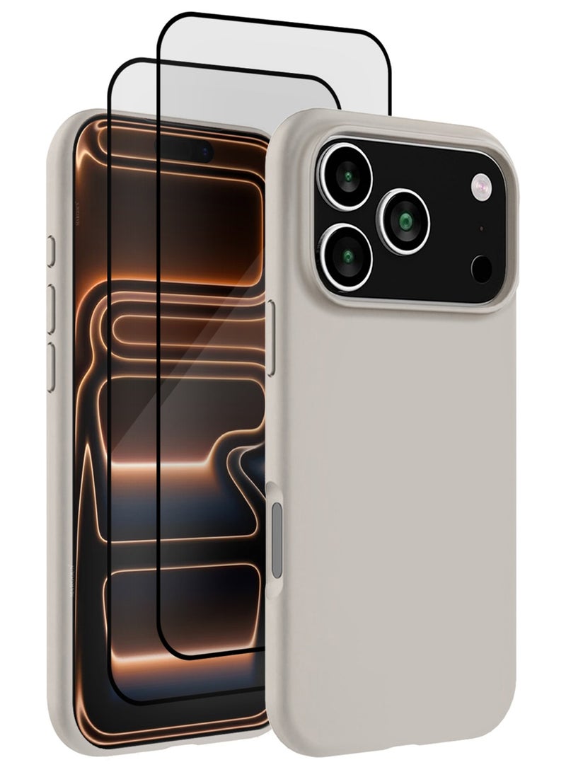 CATANES 3 Packs Silicone Protective Phone Case for iPhone 17 Pro - Soft Anti-Scratch Microfiber Lining Ultra Slim Drop Protection Phone Cover with Two 3D Screen Protectors - Natural Titanium