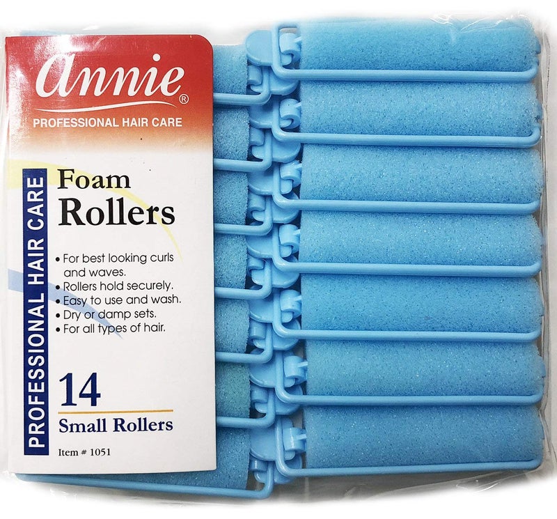 Annie Salon Style Small Foam Hair Rollers - 5/8"" Blue - 14 Piece Set - Soft Heat-Less Hair Curling Tools - Image 2