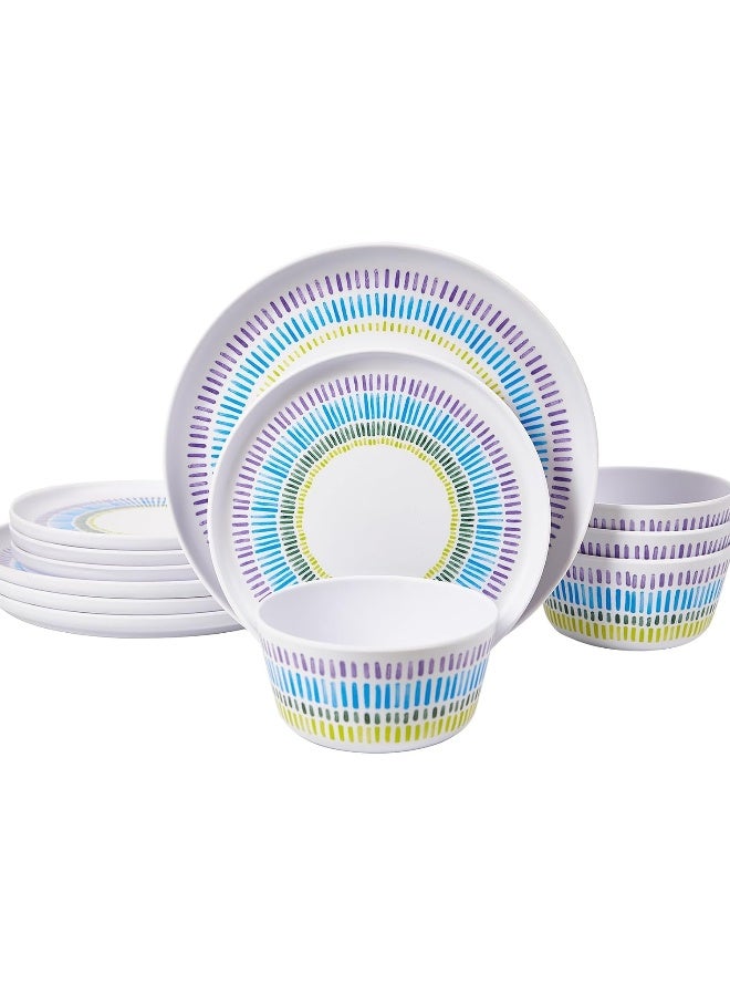 Zayton طقم أدوات المائدة من الميلامين مكون من 12 قطعة أطباق عشاء وأوعية وأطباق للاستخدام الداخلي والخارجي مع أدوات مائدة خفيفة الوزن وغير قابلة للكسر - Image 1