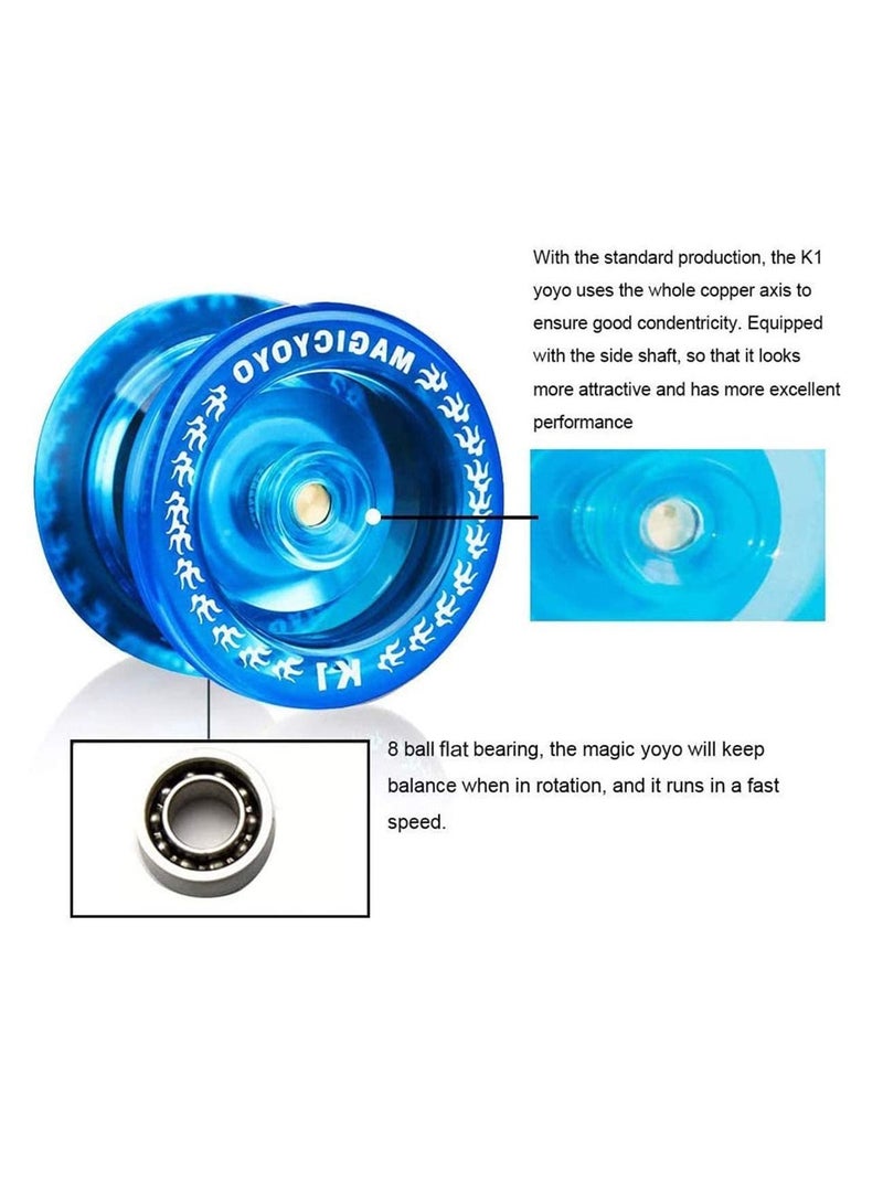 Y&D K1 Yoyo Responsive Ball Bearing for Beginner Kids,Practise Rapid Response Capability, Plastic ABS with Glove+Yoyo Bag+5 Replacement Strings (Crystal Blue) - Image 2
