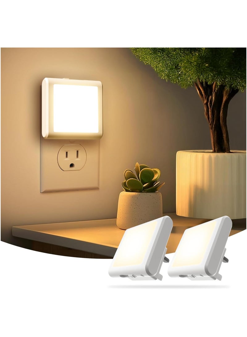 0.5W Sensor Night Light Square, Night Lights Dimmable with Smart Light Sensor 3000K Warm Yellow Light Plug Into Wall Night Lamp for Baby Room Bathroom Kitchen Hallway Staircase(UK Plug 2 Pack) - Image 1