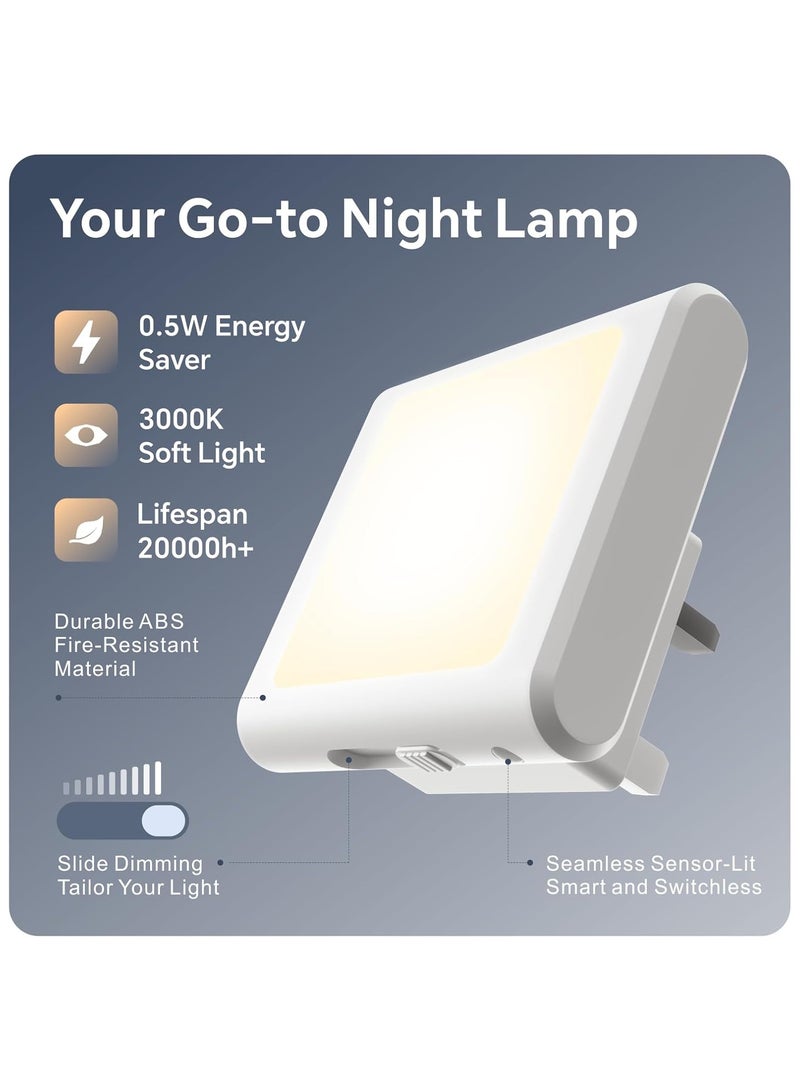0.5W Sensor Night Light Square, Night Lights Dimmable with Smart Light Sensor 3000K Warm Yellow Light Plug Into Wall Night Lamp for Baby Room Bathroom Kitchen Hallway Staircase(UK Plug 2 Pack) - Image 2