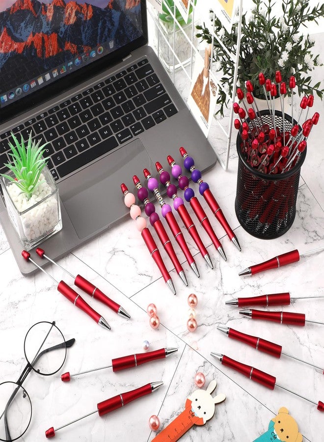 Qilery 60 Pcs Beadable Bulk Bead Beaded Ballpoint DIY Black Ink Valentines Gifts for Valentines Decoration Office Romantic Girlfriends Gifts Christmas Supplies(Red) - Image 4