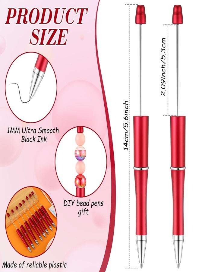 Qilery 60 Pcs Beadable Bulk Bead Beaded Ballpoint DIY Black Ink Valentines Gifts for Valentines Decoration Office Romantic Girlfriends Gifts Christmas Supplies(Red) - Image 2