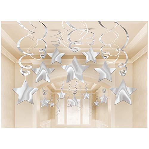 Wanna Party Silver Star Swirl Decoration, Hanging Swirls for Birthday Wedding Decoration, Ceiling Decoration for Kid's Birthday Photo Shoot Party Supplies (Pack of 15) - Image 5