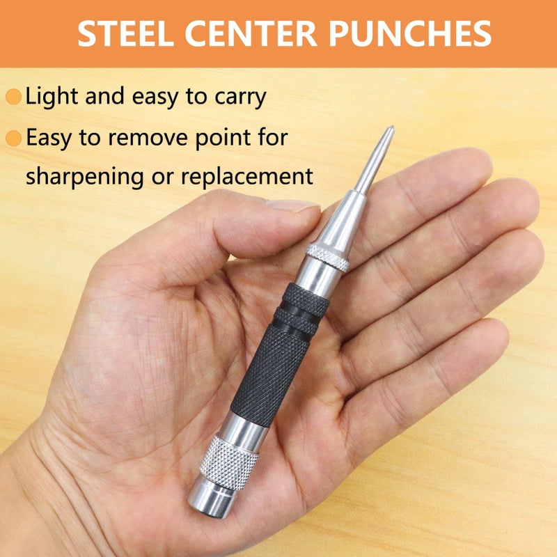 WHLLING 2-Piece Automatic Center Punch  5 Inch Spring Loaded Center Hole Punch With Adjustable Stroke Punch Tool For Metal Wood Glass Plastic  Metal Punch Tool For Woodworking - Image 4