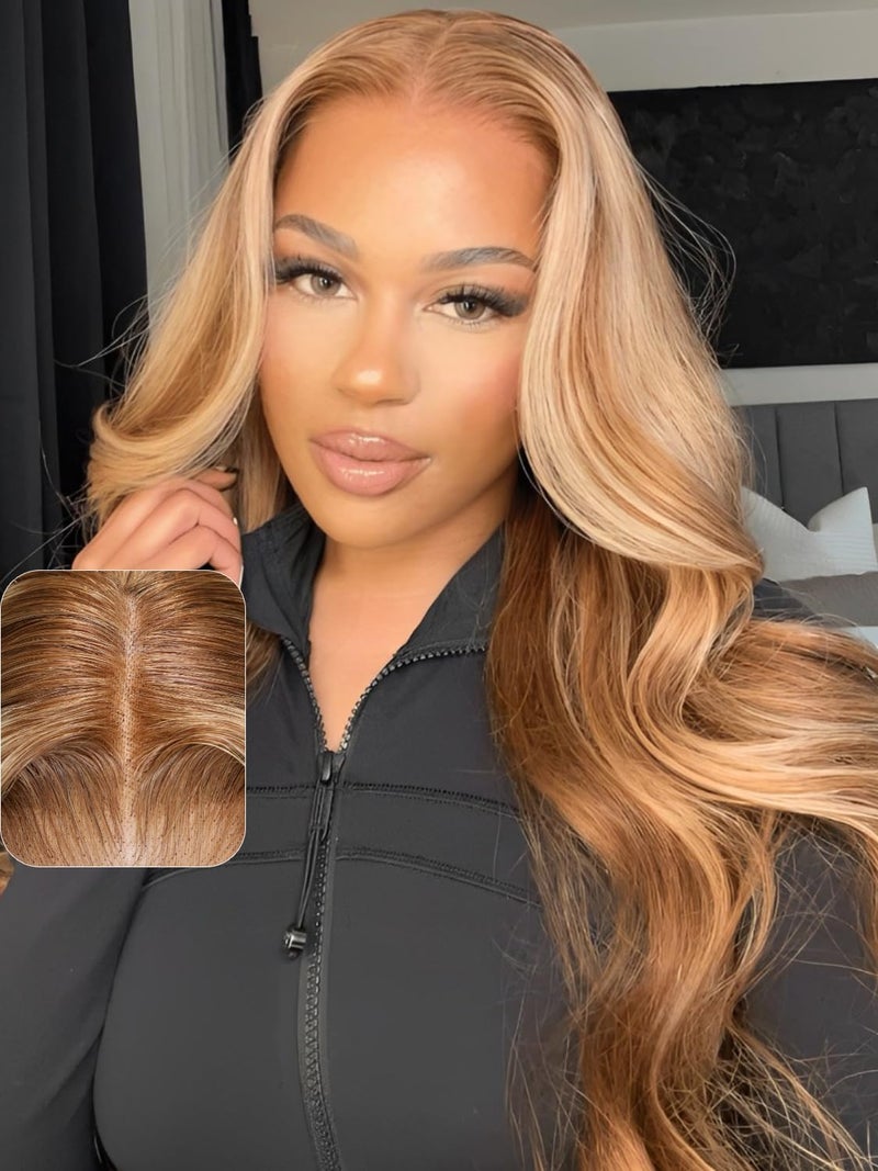 UNICE Body Wave Human Hair Wig Honey Blonde Highlight 7x5 Glueless Lace Front Wig Pre Plucked Pre Cut No Slip Drawstring Put On Go Wigs for Women 150 Density 16 inch - Image 2