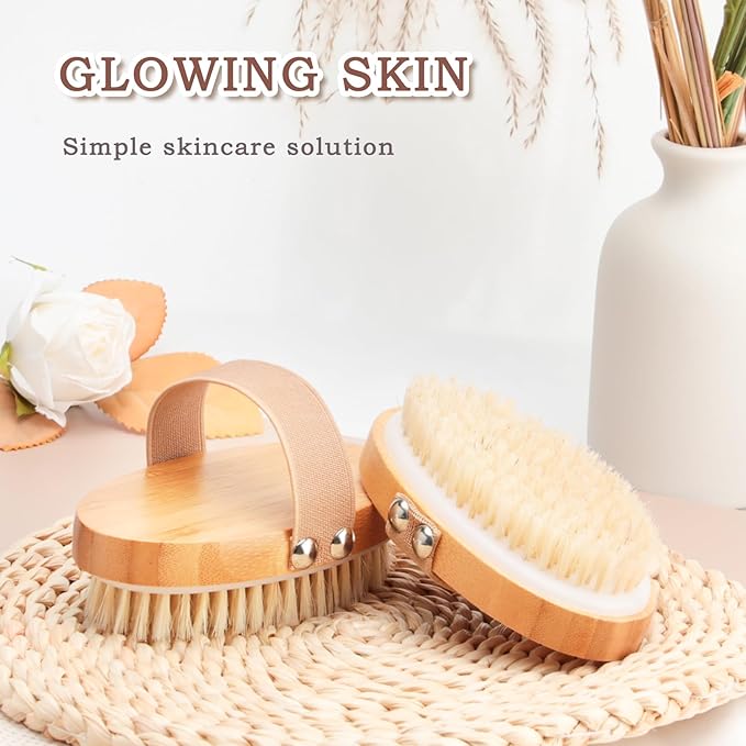FREATECH 2Pack Dry Brushing Body Brush Set for Lymphatic Drainage Blood Circulation Remove Dead Skin Cellulite with Soft Stiff Bristles Wet or Dry Brushing for All Kinds of Skin