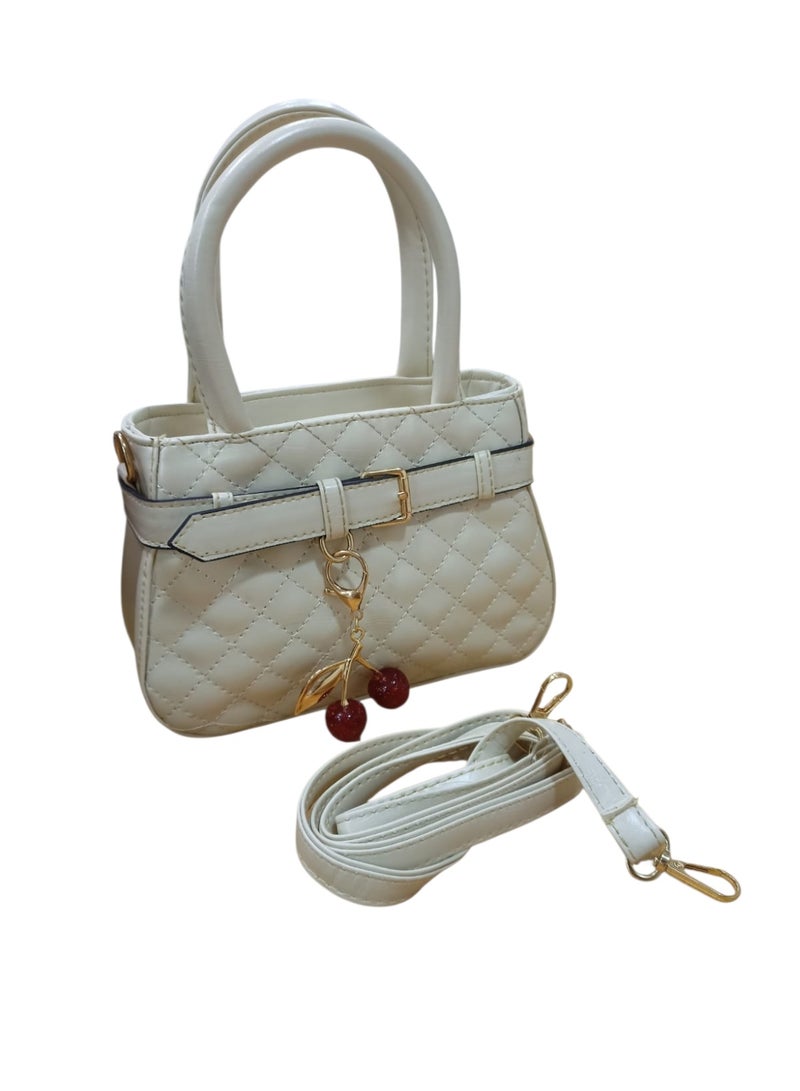 Women’s Shiny PU Leather Crossbody Bag – Stylish Small Single Pocket Shoulder Bag with Cherry Keychain - Image 1