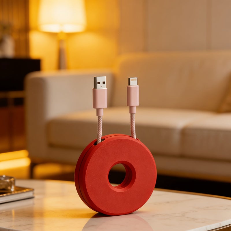 منظم كابلات دونات أحمر، USB C، Micro USB، لفاف أسلاك مكتبي محمول 78.74 - Image 1