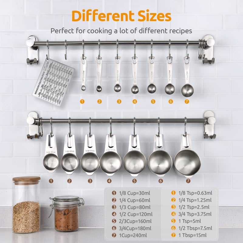 U-Taste Measuring Cups, U-Taste Measuring Cups and Spoons Set of 15 in 18/8 Stainless Steel : 7 Measuring Cups and 7 Measuring Spoons with 2 D-Rings and 1 Professional Magnetic Measurement Conversion Chart - Image 2