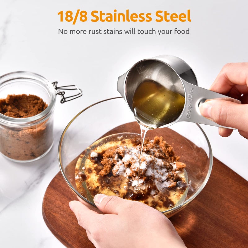 U-Taste Measuring Cups, U-Taste Measuring Cups and Spoons Set of 15 in 18/8 Stainless Steel : 7 Measuring Cups and 7 Measuring Spoons with 2 D-Rings and 1 Professional Magnetic Measurement Conversion Chart - Image 3