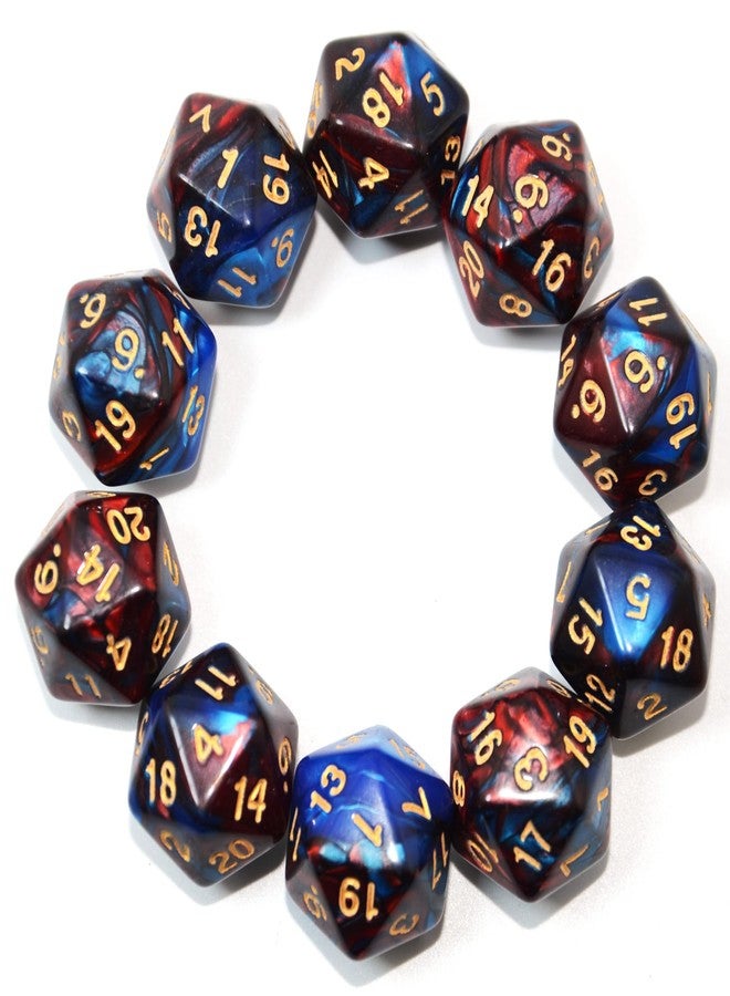 Smartdealspro سمارت ديلز برو 10 عبوة نرد 20 وجه د20 نرد متعدد الأوجه للعبة DND RPG MTG (أزرق-أحمر) - Image 1