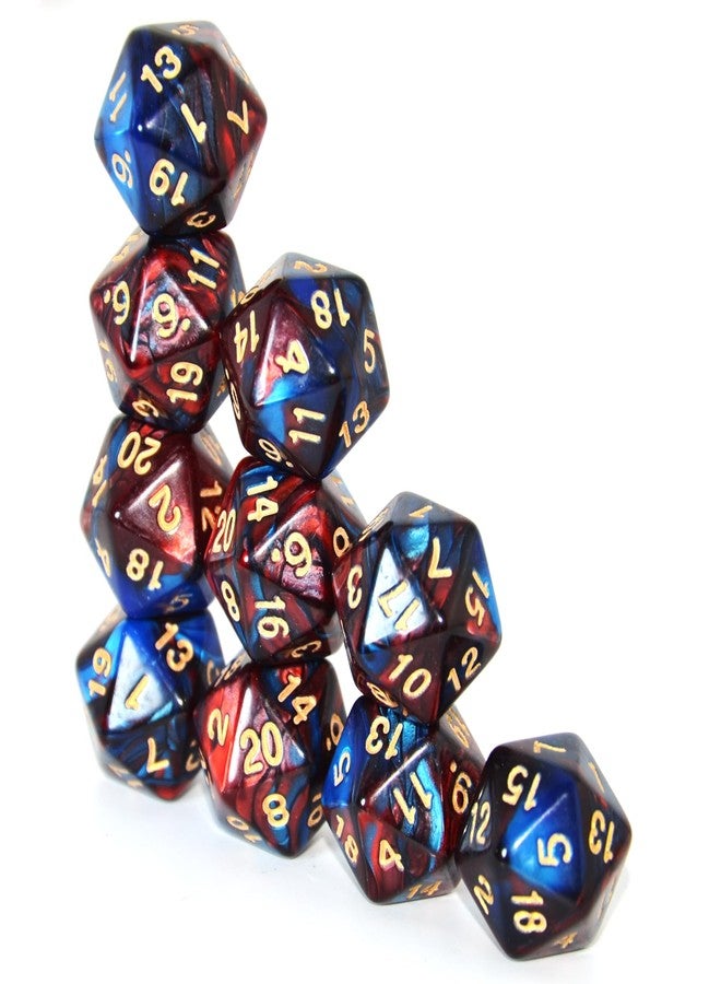 Smartdealspro سمارت ديلز برو 10 عبوة نرد 20 وجه د20 نرد متعدد الأوجه للعبة DND RPG MTG (أزرق-أحمر) - Image 5