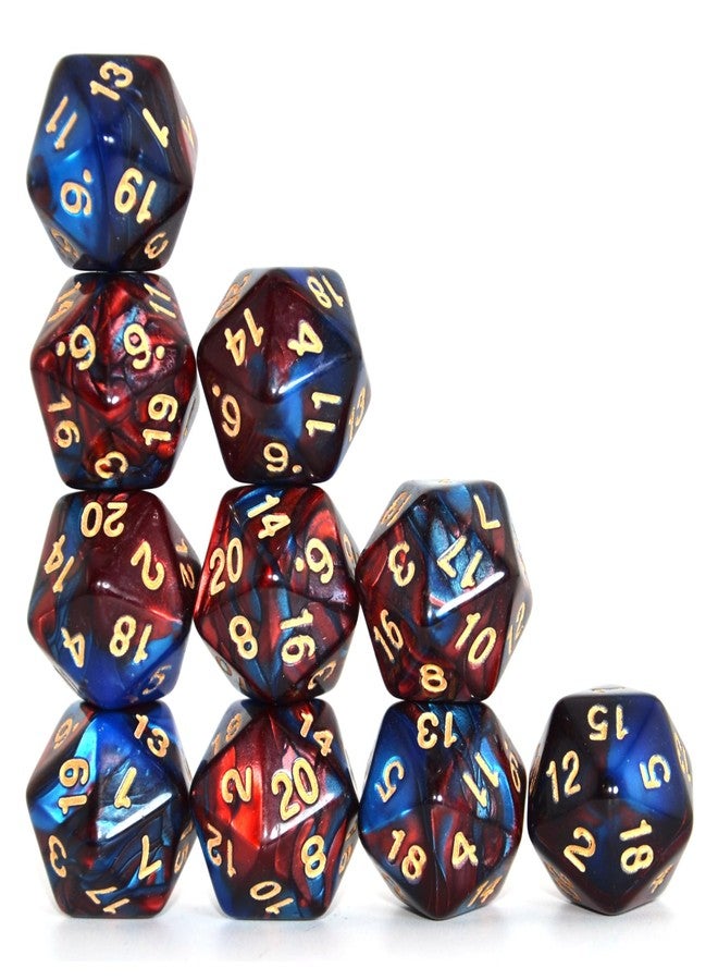Smartdealspro سمارت ديلز برو 10 عبوة نرد 20 وجه د20 نرد متعدد الأوجه للعبة DND RPG MTG (أزرق-أحمر) - Image 3