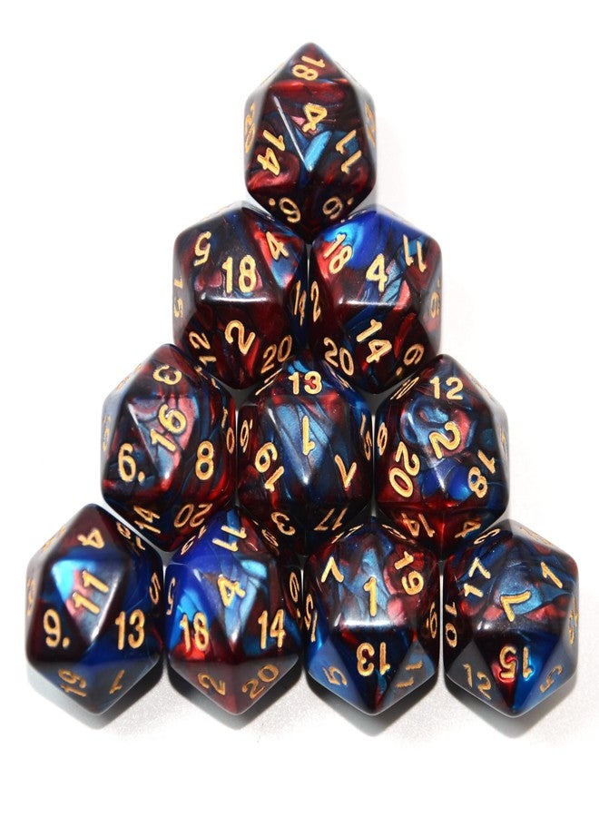 Smartdealspro سمارت ديلز برو 10 عبوة نرد 20 وجه د20 نرد متعدد الأوجه للعبة DND RPG MTG (أزرق-أحمر) - Image 2