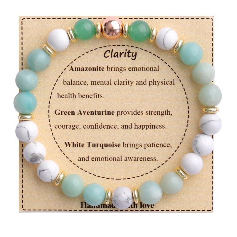 KSQS Healing Stone Bead Bracelet for Women, Natural Gemstones Balance Protection Bracelet, Spiritual Crystal Beads Bracelet Anxiety Relief with Meaning Card(#40) - Image 1