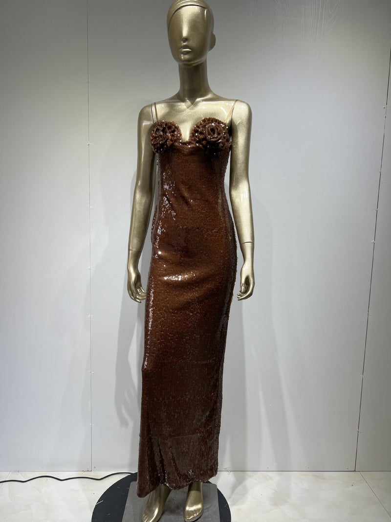 Sequin Brown Slip Dress for Evening Party Maroon