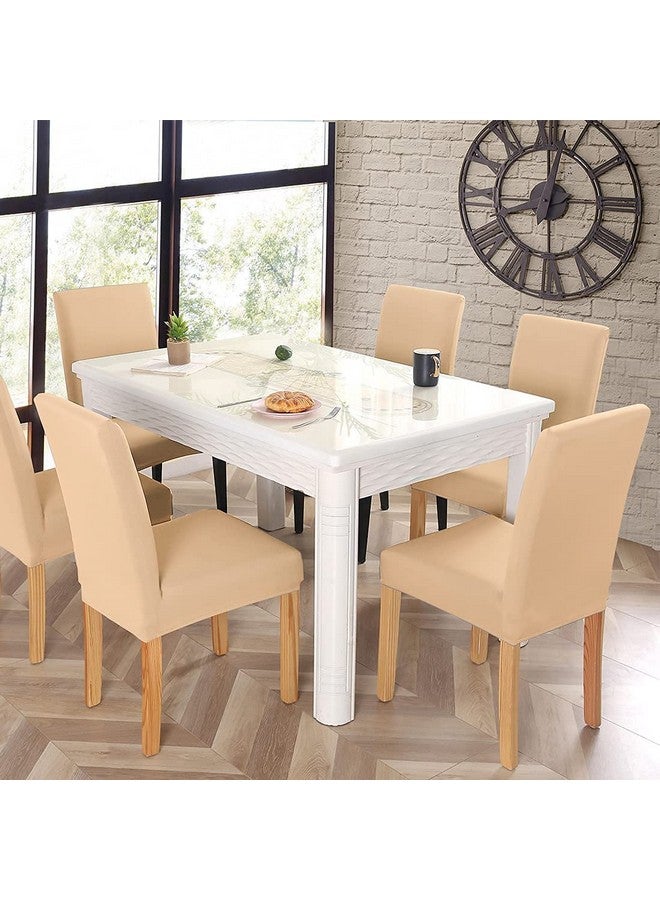 House of Quirk Polyester Spandex Plain Chair Cover Stretch Removable Washable Short Dining Chair Cover Protector Seat Slipcover (Cream, Pack of 6) - Image 2