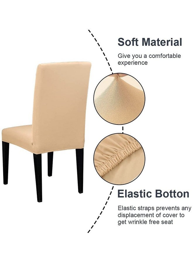 House of Quirk Polyester Spandex Plain Chair Cover Stretch Removable Washable Short Dining Chair Cover Protector Seat Slipcover (Cream, Pack of 6) - Image 3