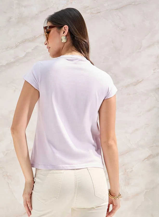 Styli Regular Fit Cap Sleeve T-Shirt With Crochet Pocket Detail