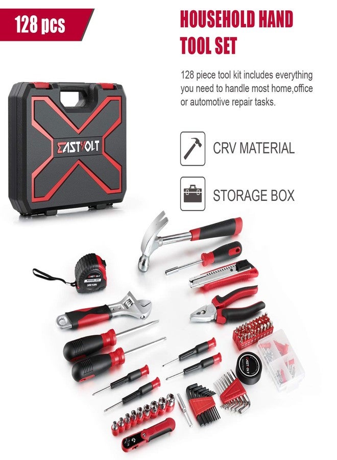 Eastvolt 128-Piece Home Repair Tool Set, Tool Sets for Homeowners, General Household Hand Tool Set with Storage Toolbox, EVHT12801, Black + Red (ASK01) - Image 2