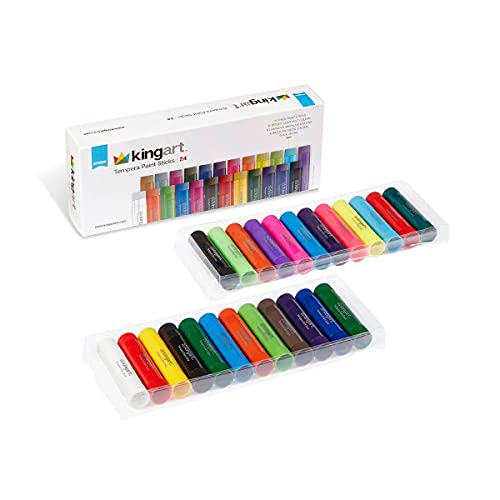 KINGART TEMPERA PAINT Sticks, Set of 24 Rich Colors, Solid Tempera Paint for Kids, Super Quick Drying, Non-Toxic, Work Great on Paper, Canvas, Wood, Glass and more - Image 1