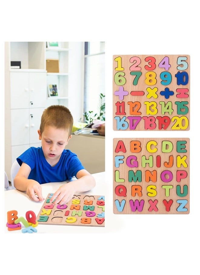 We Happy - 70 Pieces Set of Wooden Learning Toy A to Z Alphabet, 1 to 20 Counting Numbers Multiple Shapes Educational Activity Game for Toddlers (Set of 3) - Image 1