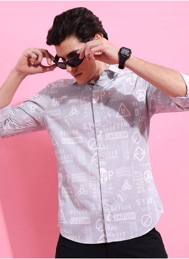 HIGHLANDER - All Over Graphic Print Slim Fit Shirt by Styli - Image 1