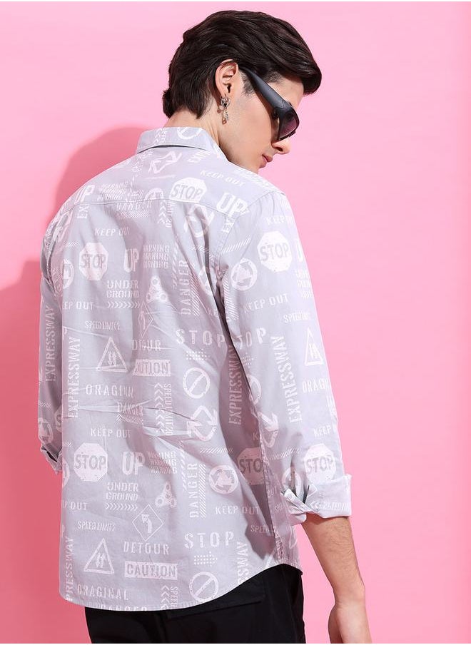 HIGHLANDER - All Over Graphic Print Slim Fit Shirt by Styli - Image 1