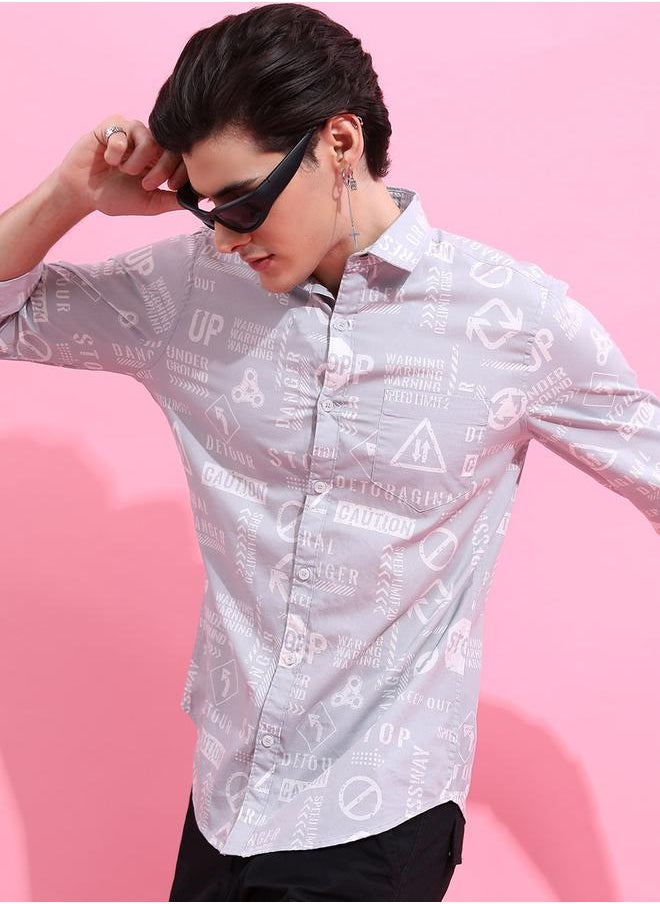 HIGHLANDER - All Over Graphic Print Slim Fit Shirt by Styli - Image 1