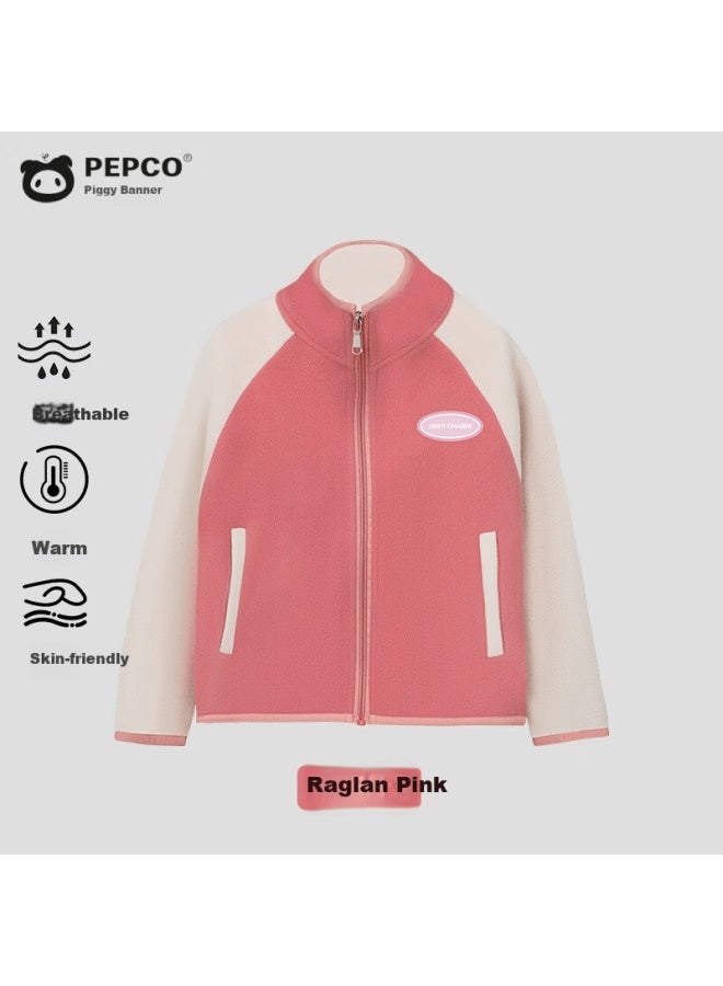 Pepco Uni Kids' Stand Collar Fleece Casual Jacket New Fleece Top Raglan Pink 120