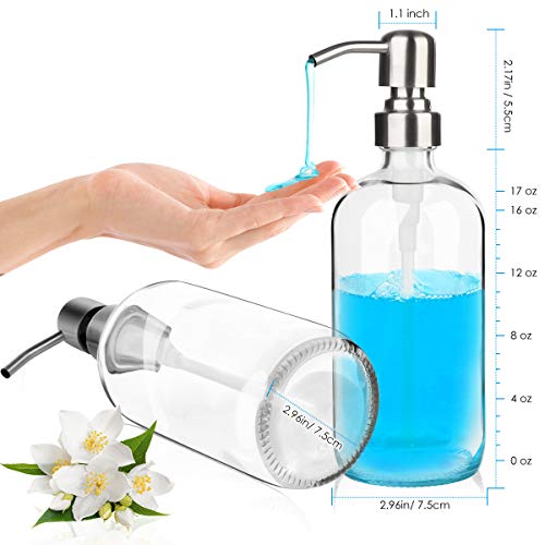 ARKTEK Glass Soap Dispenser - Clear Dish Soap Dispenser for Kitchen, Refillable Liquid Hand SoapDispenser with Rust Proof Stainless Steel Pump for Bathroom, Countertop (17 Ounce/ 500 ML) - Image 2
