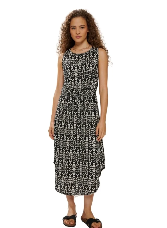 HaILYS Sleeveless Asymmetrical Hem Midi Dress with Geometric Print - Multicolor