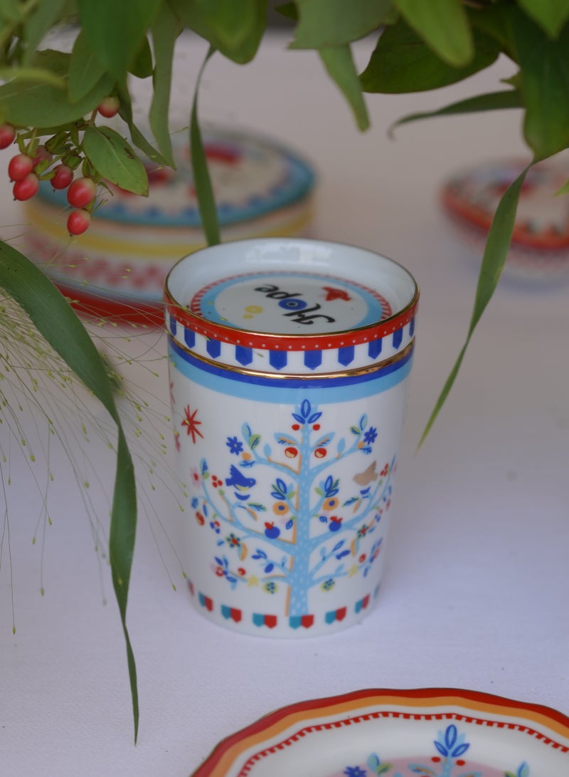 Baci milano Cup With Lid/Saucer D 9 cm, H 12 cm Porcelain Mamma Mia Tree of life - Image 1